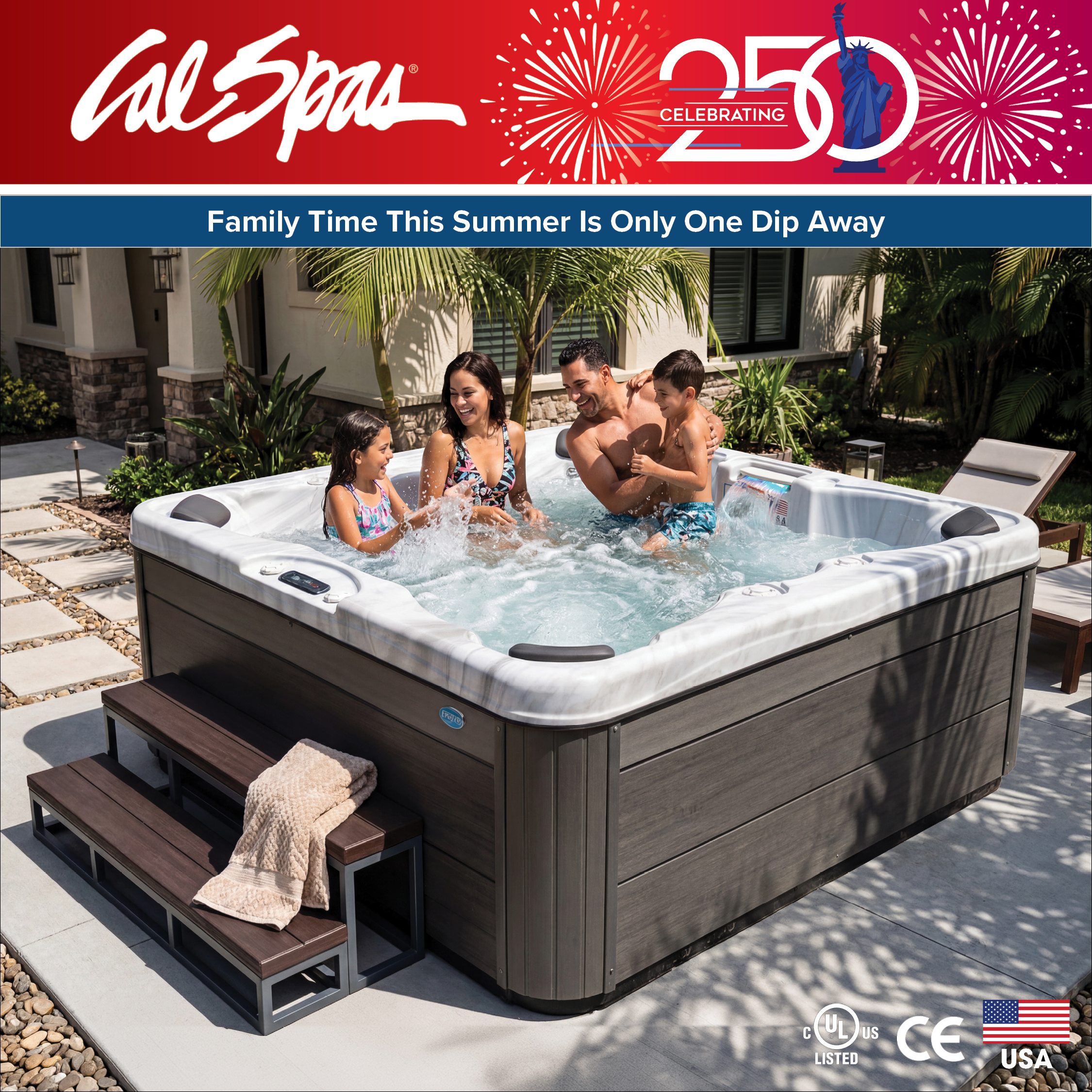 Calspas hot tub being used in a family setting - Boulder